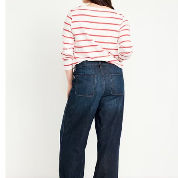 Old Navy Size 18 Dark Wash High-Waisted Baggy Wide-Leg Trouser Jeans 100% Cotton - Picture 14 of 16